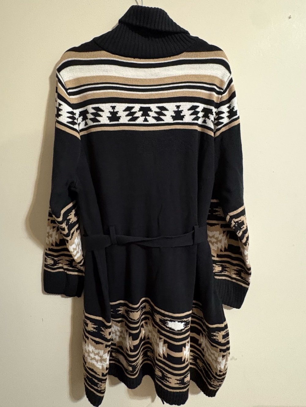 Chaps sweater women’s 2XL black tan Southwestern style belted long cardigan NWT - Picture 10 of 16